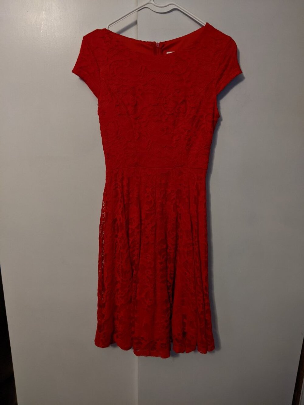Red lace midi dress